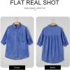image:imageAstylish Women 2025 Denim Shirt Summer Oversized Short Sleeve V Neck Button Down Chambray Blouse Top with PocketSail Blue