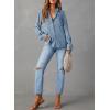 image:imageAstylish Women Button Down Denim Shirts Casual Long Sleeve V Neck Chambray Blouse TopDusk Blue