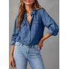 image:imageAstylish Women Button Down Denim Shirts Casual Long Sleeve V Neck Chambray Blouse TopSail Blue