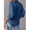 image:imageAstylish Women Button Down Denim Shirts Casual Long Sleeve V Neck Chambray Blouse TopSail Blue
