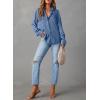image:imageAstylish Women Button Down Denim Shirts Casual Long Sleeve V Neck Chambray Blouse TopSky Blue