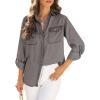 image:imageAstylish Women Button Down Denim Shirts Casual Long Sleeve V Neck Chambray Blouse TopT Gray