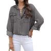 image:imageAstylish Women Button Down Denim Shirts Casual Long Sleeve V Neck Chambray Blouse TopT Gray