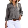 image:imageAstylish Women Button Down Denim Shirts Casual Long Sleeve V Neck Chambray Blouse TopT Gray