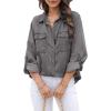 image:imageAstylish Women Button Down Denim Shirts Casual Long Sleeve V Neck Chambray Blouse TopT Gray