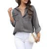 image:imageAstylish Women Button Down Denim Shirts Casual Long Sleeve V Neck Chambray Blouse TopT Gray