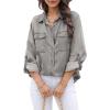 image:imageAstylish Women Button Down Denim Shirts Casual Long Sleeve V Neck Chambray Blouse TopT Light Grey