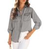 image:imageAstylish Women Button Down Denim Shirts Casual Long Sleeve V Neck Chambray Blouse TopT Light Grey