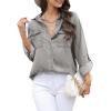 image:imageAstylish Women Button Down Denim Shirts Casual Long Sleeve V Neck Chambray Blouse TopT Light Grey