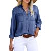 image:imageAstylish Women Button Down Denim Shirts Casual Long Sleeve V Neck Chambray Blouse TopZ Ashleigh Blue