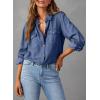 image:imageAstylish Women Button Down Denim Shirts Casual Long Sleeve V Neck Chambray Blouse TopZ Ashleigh Blue