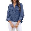 image:imageAstylish Women Button Down Denim Shirts Casual Long Sleeve V Neck Chambray Blouse TopZ Ashleigh Blue
