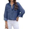 image:imageAstylish Women Button Down Denim Shirts Casual Long Sleeve V Neck Chambray Blouse TopZ Ashleigh Blue