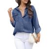 image:imageAstylish Women Button Down Denim Shirts Casual Long Sleeve V Neck Chambray Blouse TopZ Ashleigh Blue
