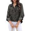 image:imageAstylish Women Button Down Denim Shirts Casual Long Sleeve V Neck Chambray Blouse TopZ Medium Grey