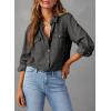 image:imageAstylish Women Button Down Denim Shirts Casual Long Sleeve V Neck Chambray Blouse TopZ Medium Grey