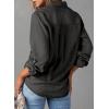 image:imageAstylish Women Button Down Denim Shirts Casual Long Sleeve V Neck Chambray Blouse TopZ Medium Grey