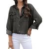 image:imageAstylish Women Button Down Denim Shirts Casual Long Sleeve V Neck Chambray Blouse TopZ Medium Grey