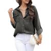 image:imageAstylish Women Button Down Denim Shirts Casual Long Sleeve V Neck Chambray Blouse TopZ Medium Grey