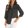 image:imageAstylish Women Button Down Denim Shirts Casual Long Sleeve V Neck Chambray Blouse TopZ Medium Grey