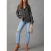 image:imageAstylish Women Button Down Denim Shirts Casual Long Sleeve V Neck Chambray Blouse TopZ Medium Grey