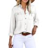 image:imageAstylish Women Button Down Denim Shirts Casual Long Sleeve V Neck Chambray Blouse TopZ White