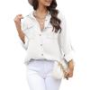 image:imageAstylish Women Button Down Denim Shirts Casual Long Sleeve V Neck Chambray Blouse TopZ White