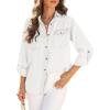 image:imageAstylish Women Button Down Denim Shirts Casual Long Sleeve V Neck Chambray Blouse TopZ White