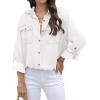 image:imageAstylish Women Button Down Denim Shirts Casual Long Sleeve V Neck Chambray Blouse TopZ White