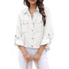 image:imageAstylish Women Button Down Denim Shirts Casual Long Sleeve V Neck Chambray Blouse TopZ White