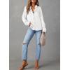 image:imageAstylish Women Button Down Denim Shirts Casual Long Sleeve V Neck Chambray Blouse TopZ White