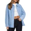 image:imageAstylish Womens Denim Shirt Long Sleeve Button Down Jean Shacket Top with PocketsAshleigh Blue