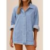 image:imageAstylish Womens Denim Shirt Long Sleeve Button Down Jean Shacket Top with PocketsAshleigh Blue