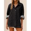 image:imageAstylish Womens Denim Shirt Long Sleeve Button Down Jean Shacket Top with PocketsBlack