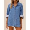 image:imageAstylish Womens Denim Shirt Long Sleeve Button Down Jean Shacket Top with PocketsLight Blue