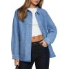 image:imageAstylish Womens Denim Shirt Long Sleeve Button Down Jean Shacket Top with PocketsLight Blue