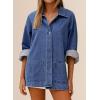image:imageAstylish Womens Denim Shirt Long Sleeve Button Down Jean Shacket Top with PocketsSky Blue