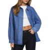 image:imageAstylish Womens Denim Shirt Long Sleeve Button Down Jean Shacket Top with PocketsSky Blue