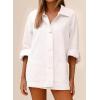 image:imageAstylish Womens Denim Shirt Long Sleeve Button Down Jean Shacket Top with PocketsWhite