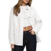 image:imageAstylish Womens Denim Shirt Long Sleeve Button Down Jean Shacket Top with PocketsWhite