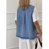 image:imageAstylish Womens Distressed Denim Vest Cute Bow Tie Henley Chambray Jeans Casual Sleeveless Trendy Jean Top ShirtsBeau Blue
