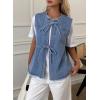 image:imageAstylish Womens Distressed Denim Vest Cute Bow Tie Henley Chambray Jeans Casual Sleeveless Trendy Jean Top ShirtsBeau Blue