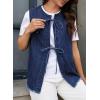 image:imageAstylish Womens Distressed Denim Vest Cute Bow Tie Henley Chambray Jeans Casual Sleeveless Trendy Jean Top ShirtsDark Blue