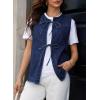 image:imageAstylish Womens Distressed Denim Vest Cute Bow Tie Henley Chambray Jeans Casual Sleeveless Trendy Jean Top ShirtsDark Blue