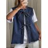 image:imageAstylish Womens Distressed Denim Vest Cute Bow Tie Henley Chambray Jeans Casual Sleeveless Trendy Jean Top ShirtsDark Blue