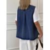 image:imageAstylish Womens Distressed Denim Vest Cute Bow Tie Henley Chambray Jeans Casual Sleeveless Trendy Jean Top ShirtsDark Blue