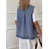 image:imageAstylish Womens Distressed Denim Vest Cute Bow Tie Henley Chambray Jeans Casual Sleeveless Trendy Jean Top ShirtsLight Blue