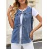 image:imageAstylish Womens Distressed Denim Vest Cute Bow Tie Henley Chambray Jeans Casual Sleeveless Trendy Jean Top ShirtsLight Blue