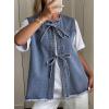 image:imageAstylish Womens Distressed Denim Vest Cute Bow Tie Henley Chambray Jeans Casual Sleeveless Trendy Jean Top ShirtsLight Blue