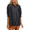 image:imageAstylish Women 2025 Denim Shirt Summer Oversized Short Sleeve V Neck Button Down Chambray Blouse Top with PocketMedium Grey